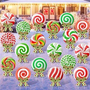24 Sets Christmas Outdoor Yard Signs Peppermint Candy Corrugated Yard Decor